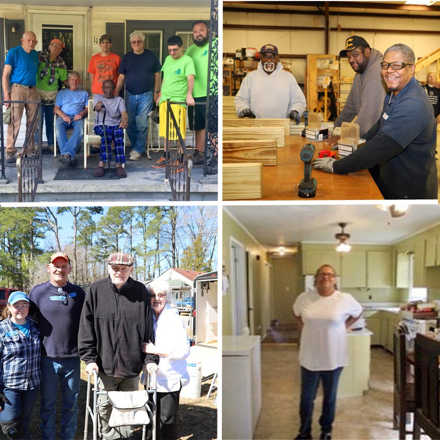 A collage of CRM home repairs, homeowners, and volunteer service